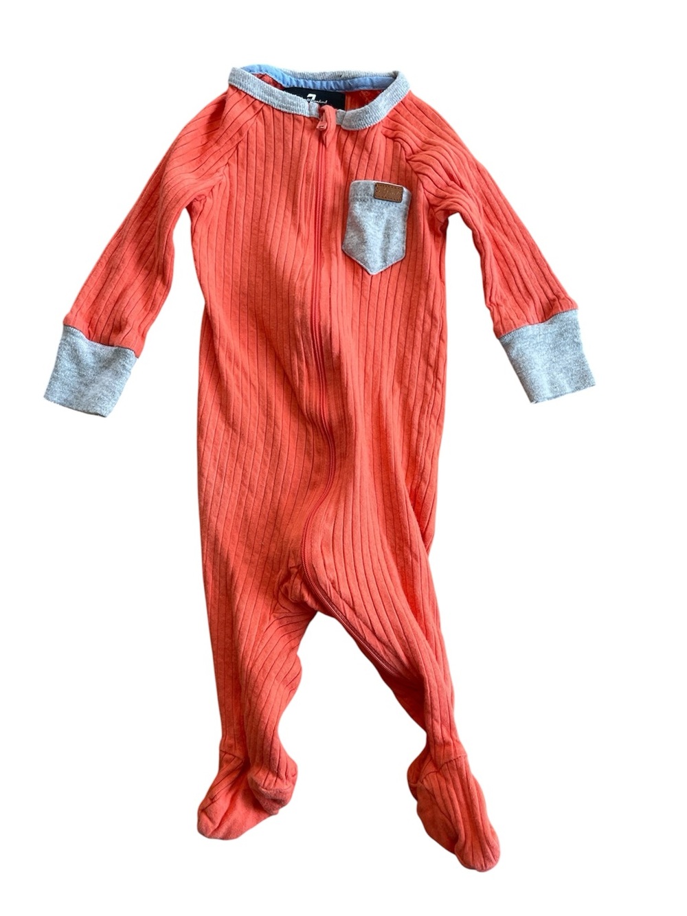 7 For All Mankind Ribbed Coral One-Piece Footed Pajamas with Gray Cuffs